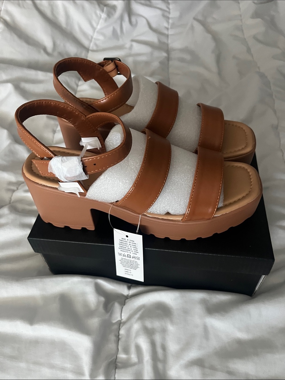 Platform Ankle-Strap Sandals in Tan